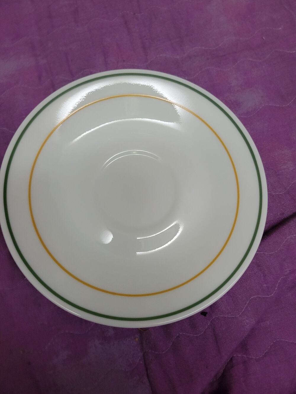 Vintage corelle six piece lot saucers small dish set green and gold trim